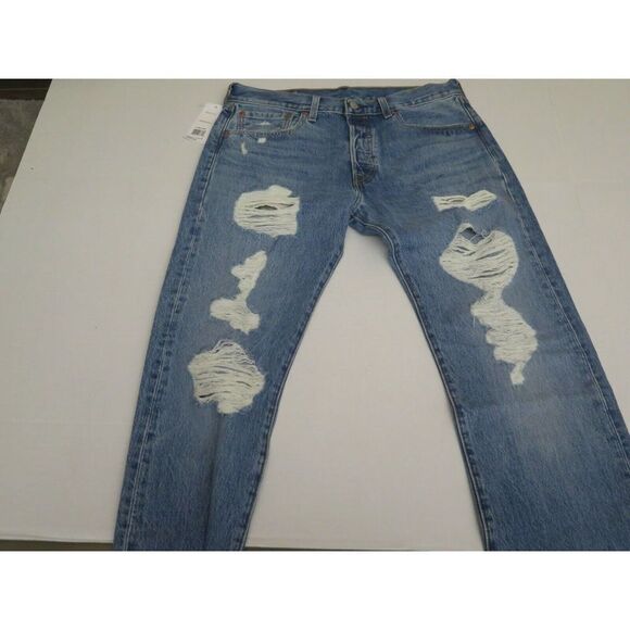 Levi's Premium 501 Men Sz 32x34 Taper Fit Pre Worn Distressed Blue Jeans - Picture 2 of 11